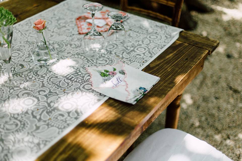 Intricate table runner and menu cards