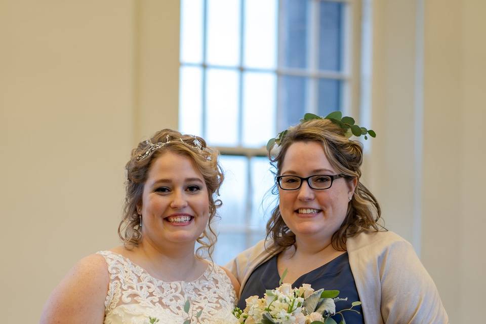 Bride, and bridesmaid