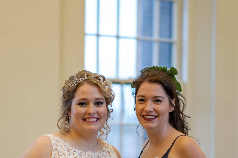 Bride, and bridesmaid
