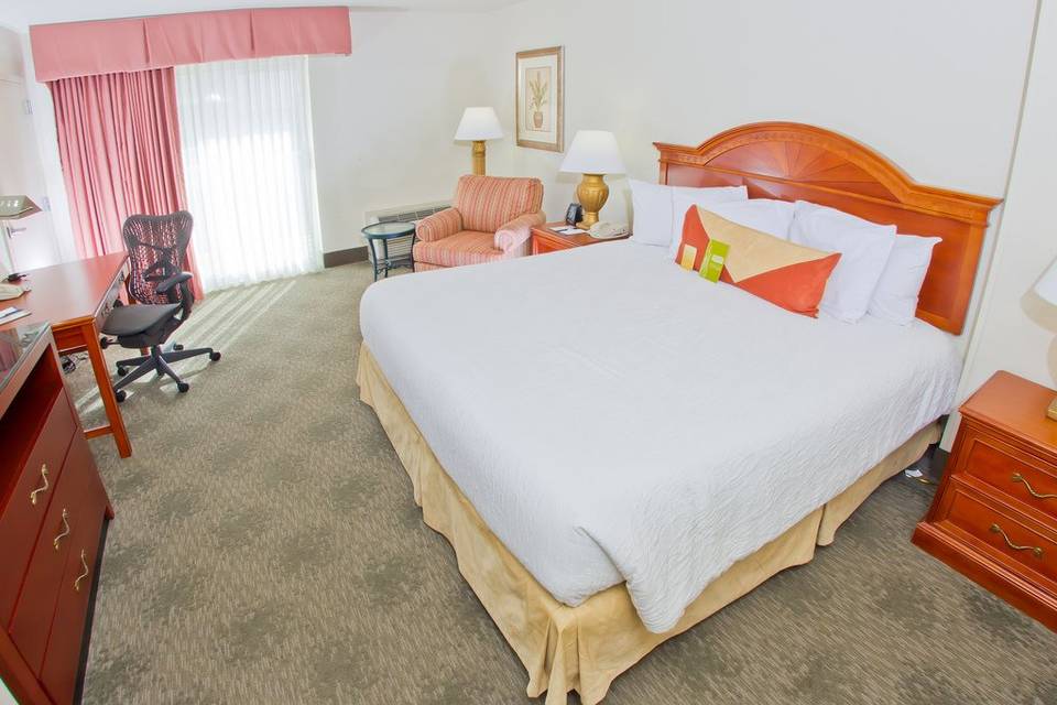 Standard King guest room featuring private balcony, microwave, mini refrigerator, coffee maker, complimentary internet access.