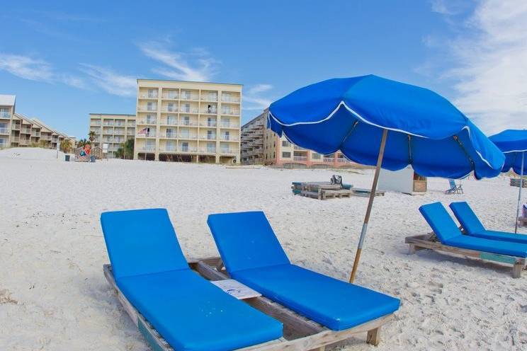 Beach chair and umbrella rentals available.