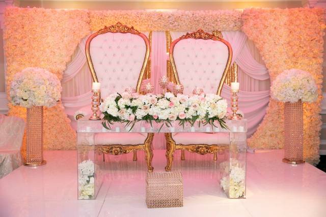 Chairs and floral backdrop decor