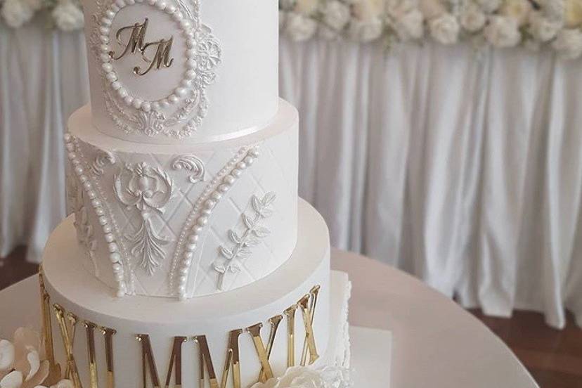 Wedding cake with white flowers