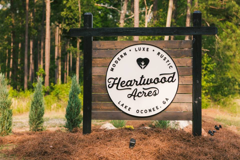 Heartwood Acres welcome sign