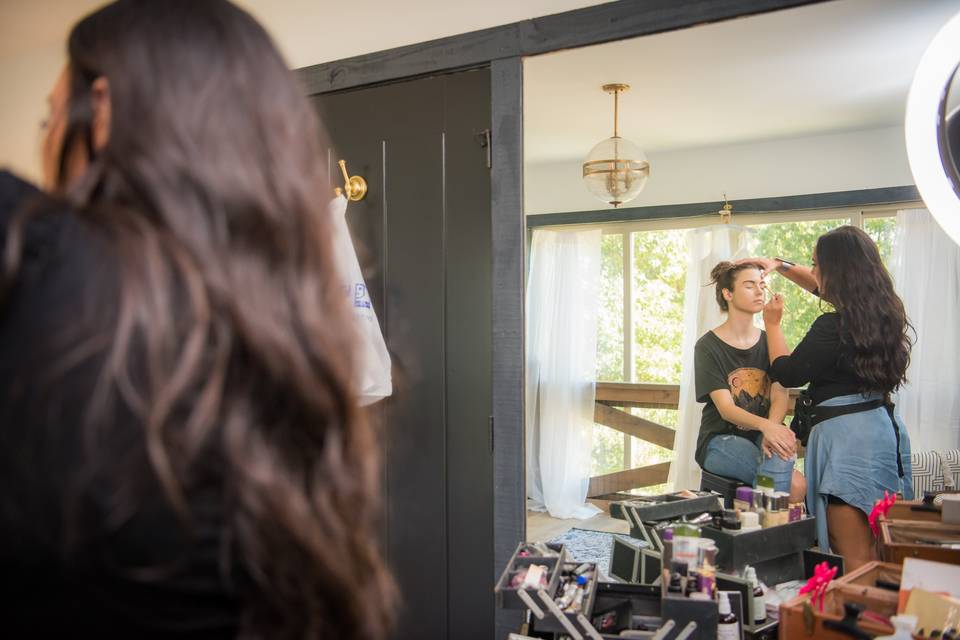 Hair & makeup in bridal suite