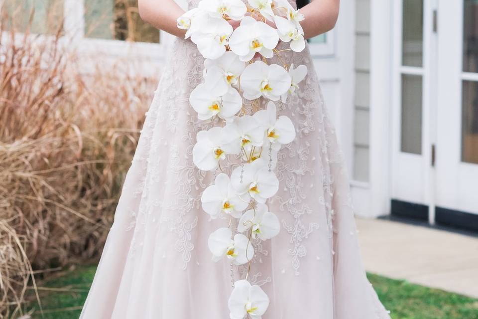 White orchid cascading bouquet