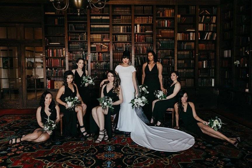Bridal party in the library