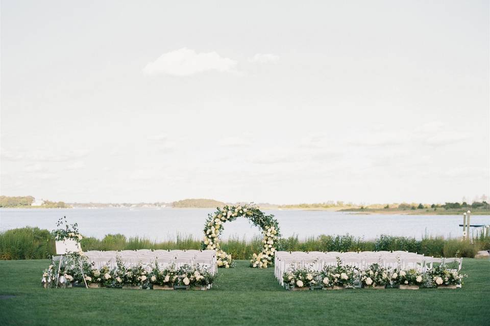A ceremony by the water