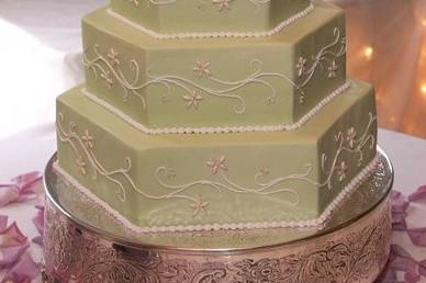 Buttercream tiers with hand-made sugar bugle bead embroidery.....