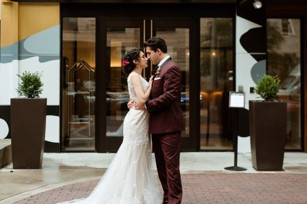 Couple at Hotel Entrance