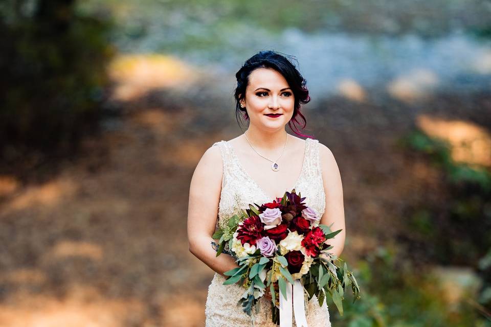 Holding the bouquet