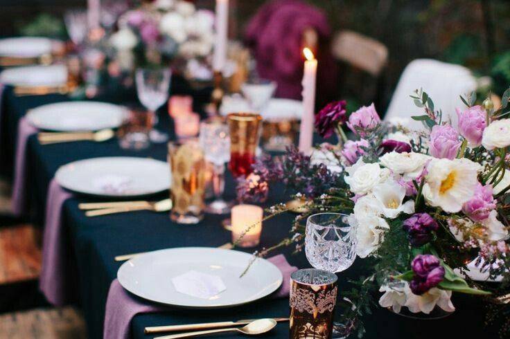 Long table set up with candles