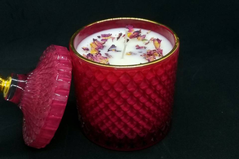Red crystalware with roses