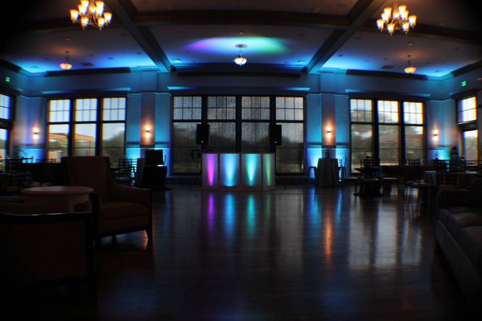 Blue uplighting in the venue