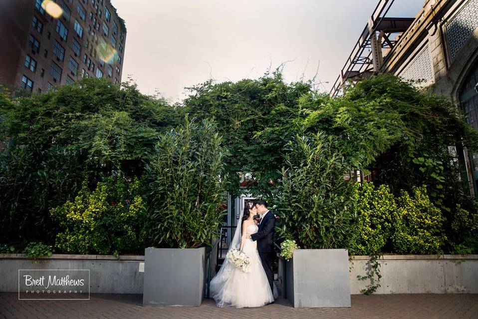 Bride and groom kissing