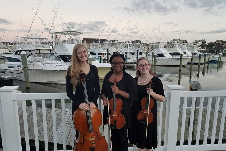 A trio from 757 Strings after a beautiful ceremony and cocktail hour at Rudee Inlet in Virginia Beach, VA