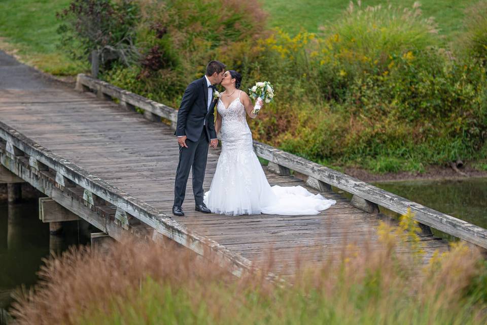 Newlyweds kissing