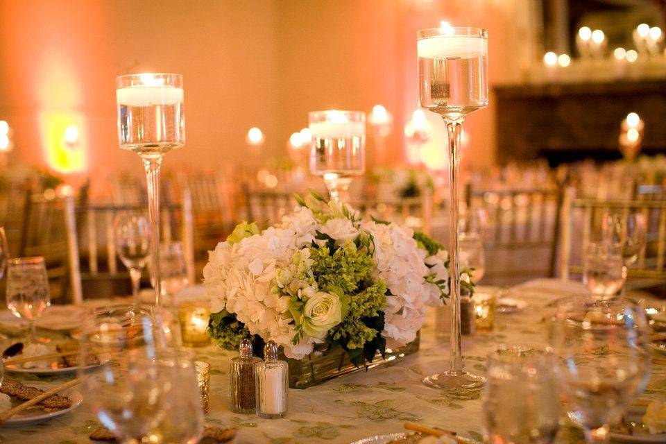 Red floral table decorations