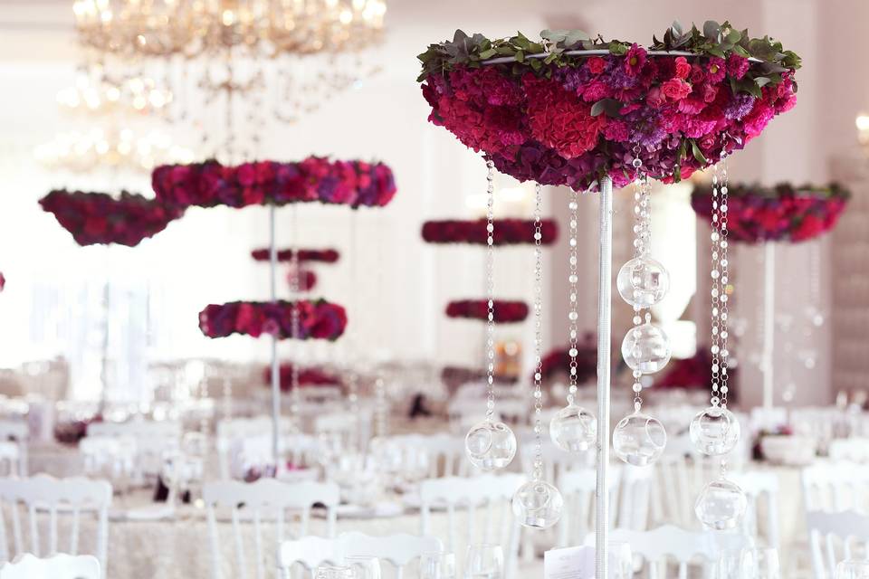 Red floral table decorations