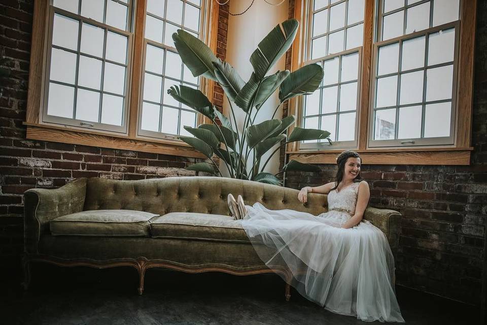 Bride on corner couch