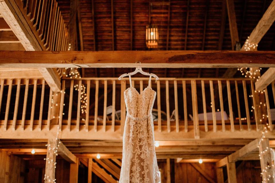 Wedding dress awaiting an elegant country bride