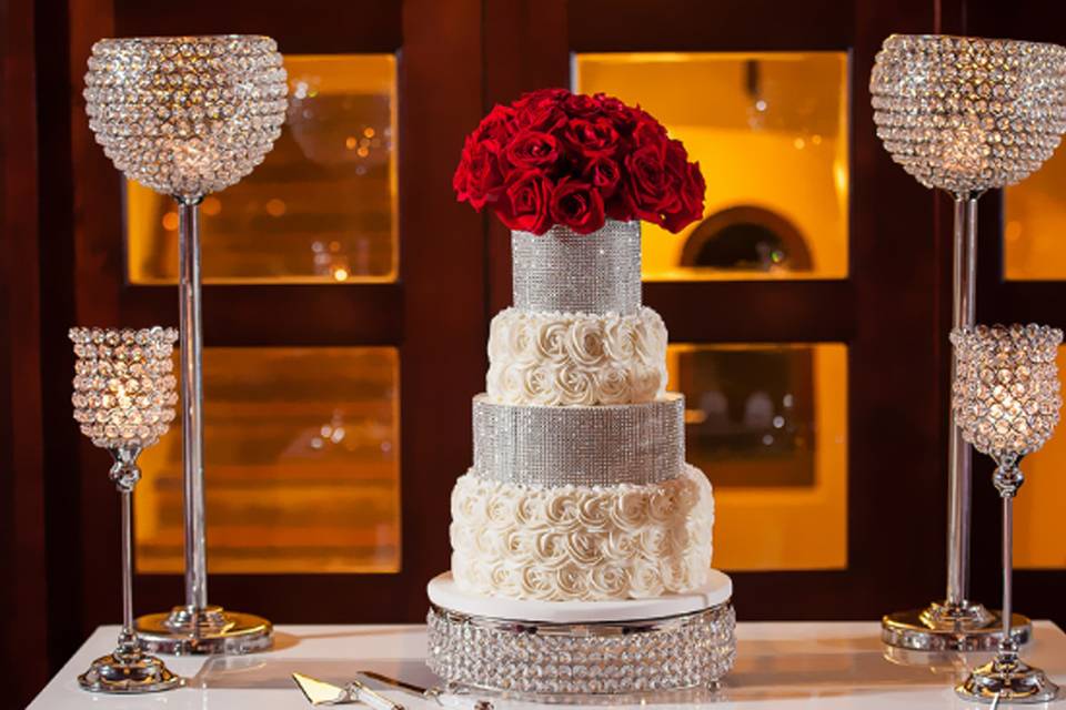 Wedding cake with rose topper