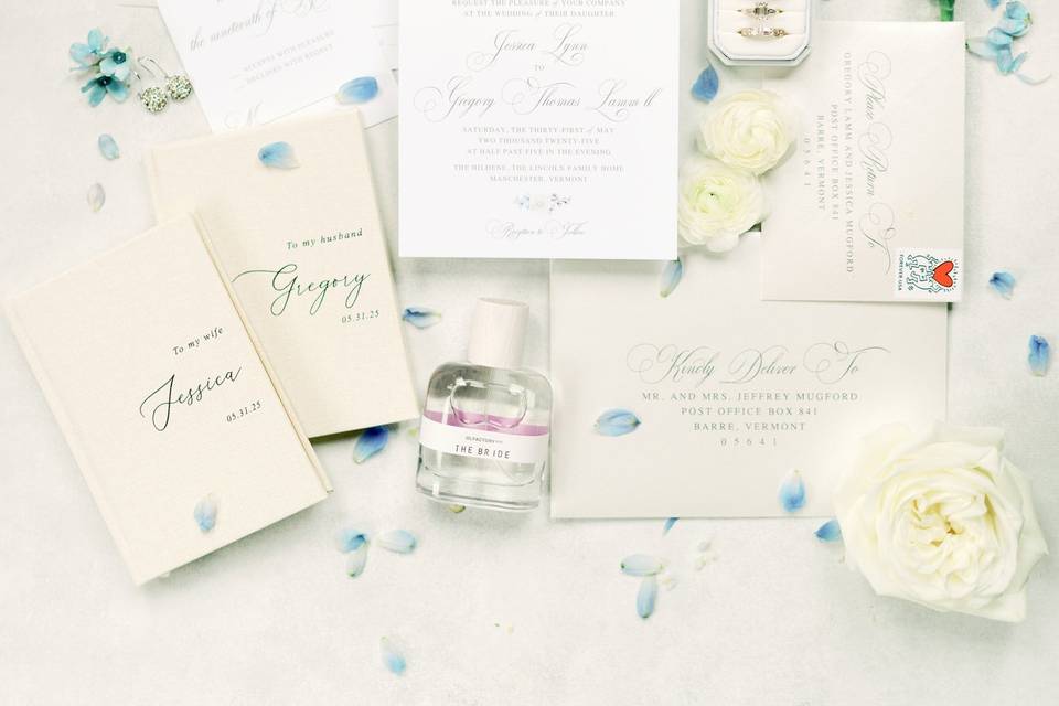 Flat Lay of Invitation Suite