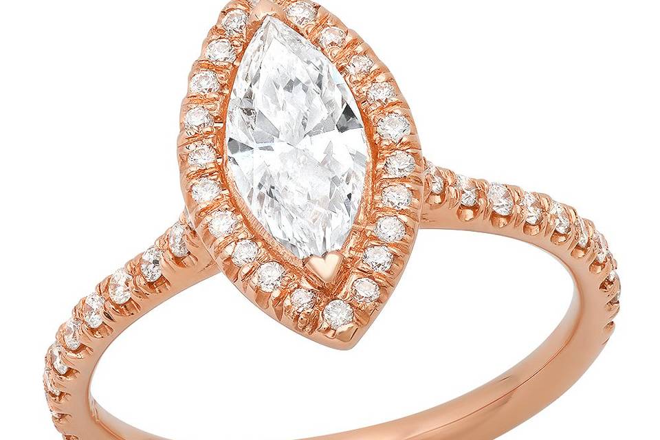 Marquise halo rose gold ring