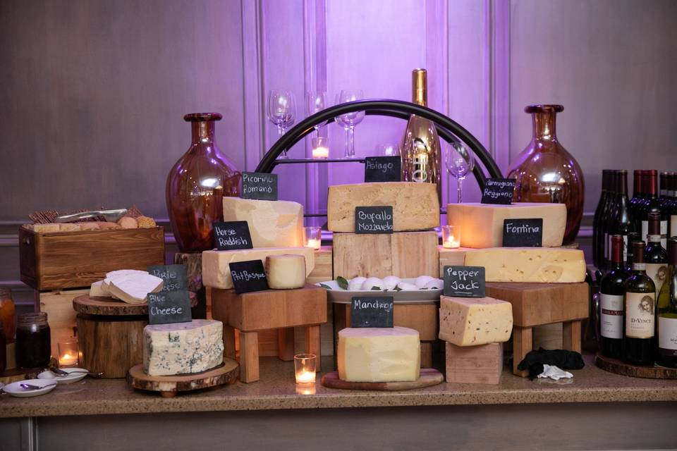 Decadent cheese and wine station