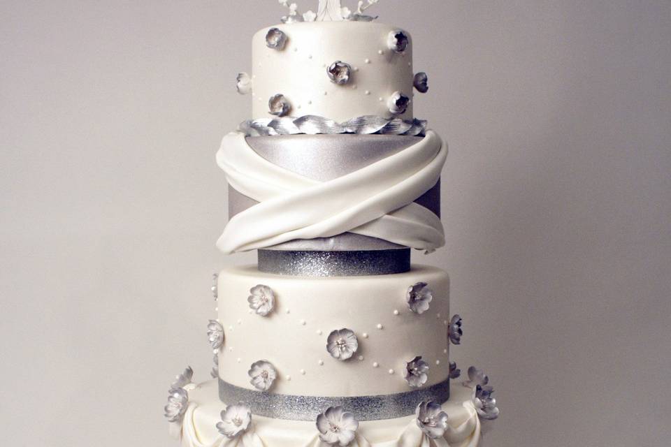 Multiple layered wedding cake