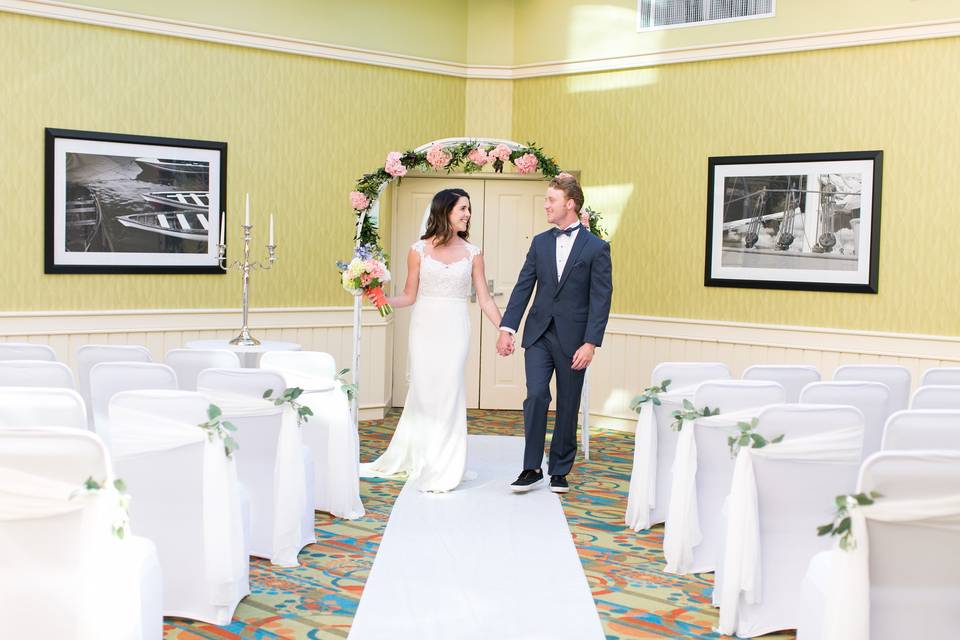 Couple walking down the isle