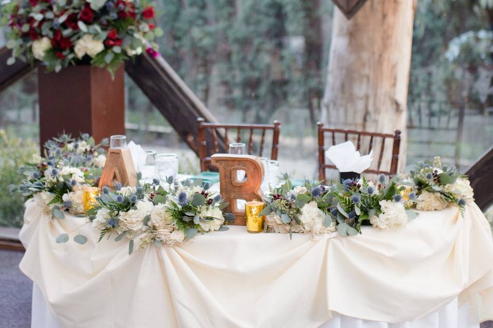 Sweetheart table details - Oak Room, Calamigos Ranch - McCann Florist (Anya Kernes Photography)