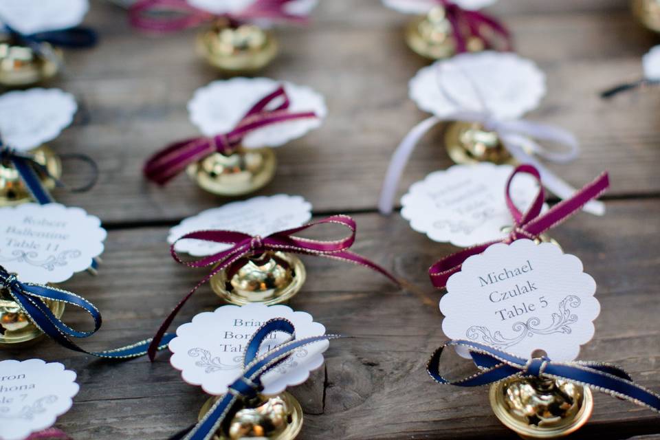 Gold Christmas Bells used as favors, love it! (Anya Kernes Photography)