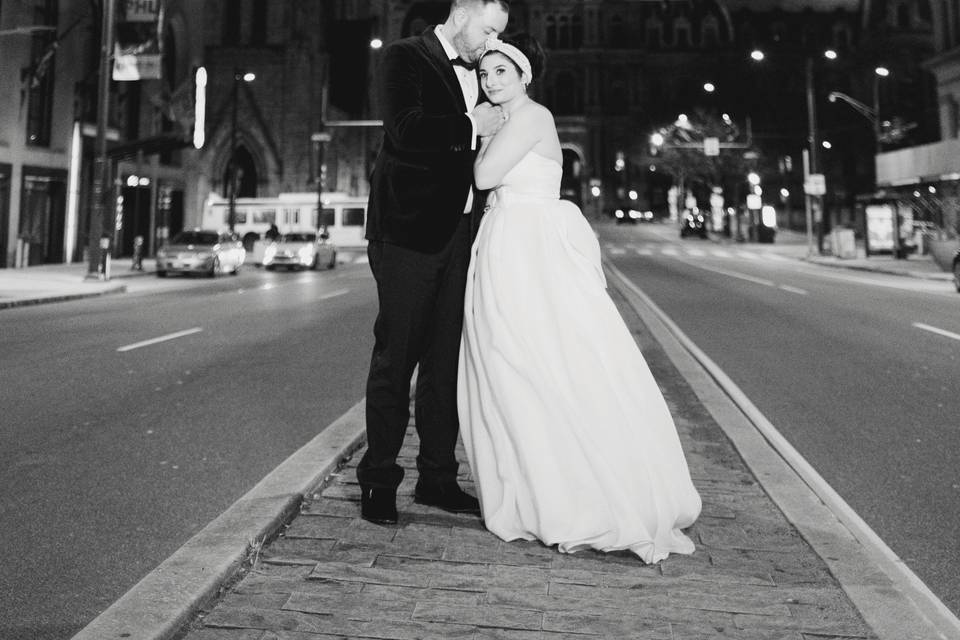 Couple view City Hall night