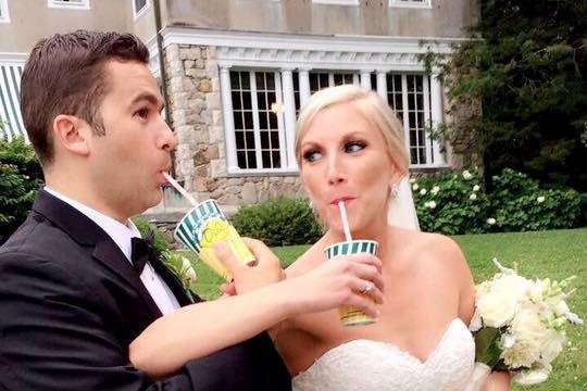 Bride and groom enjoying Del's Lemonade