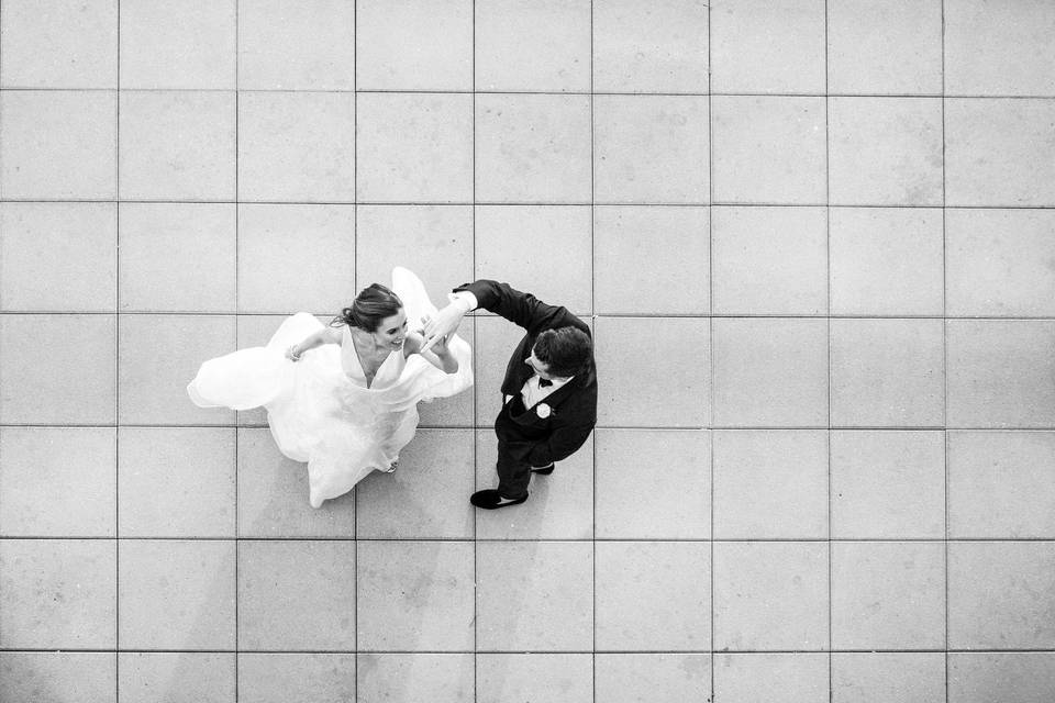 Overhead shot of bride and gro