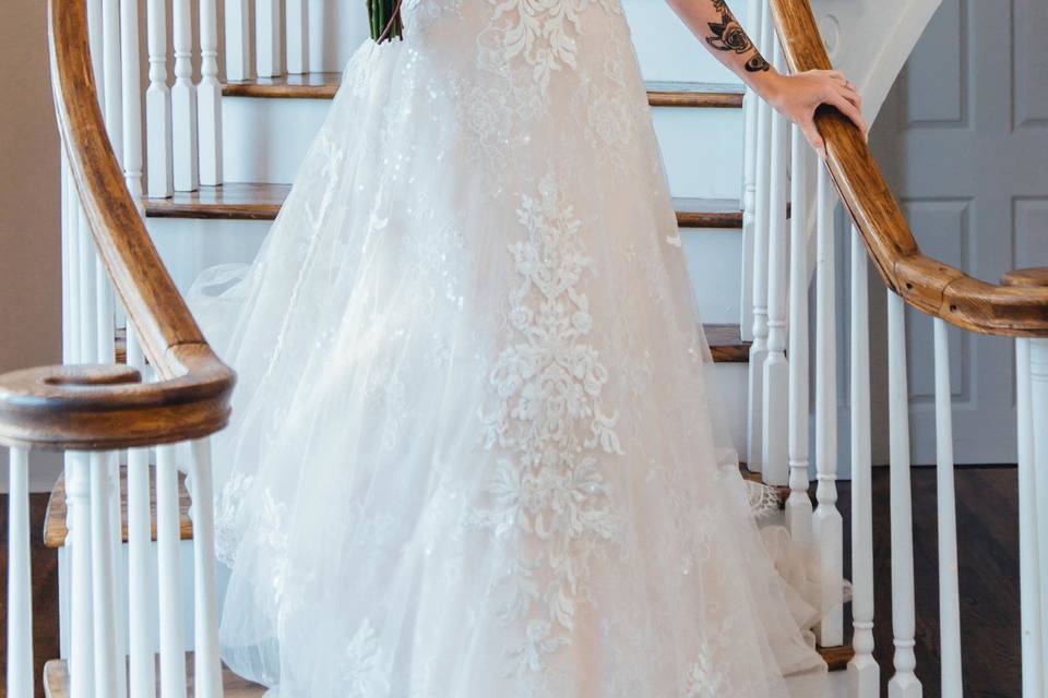 The bride by the staircase
