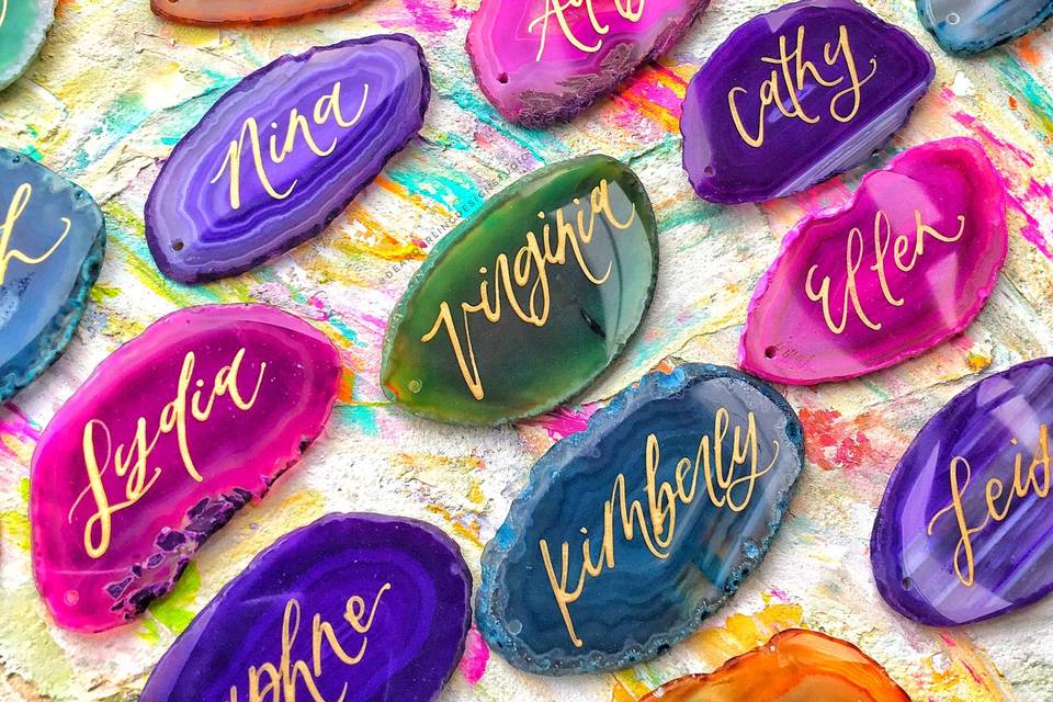 Multi-color agate place cards