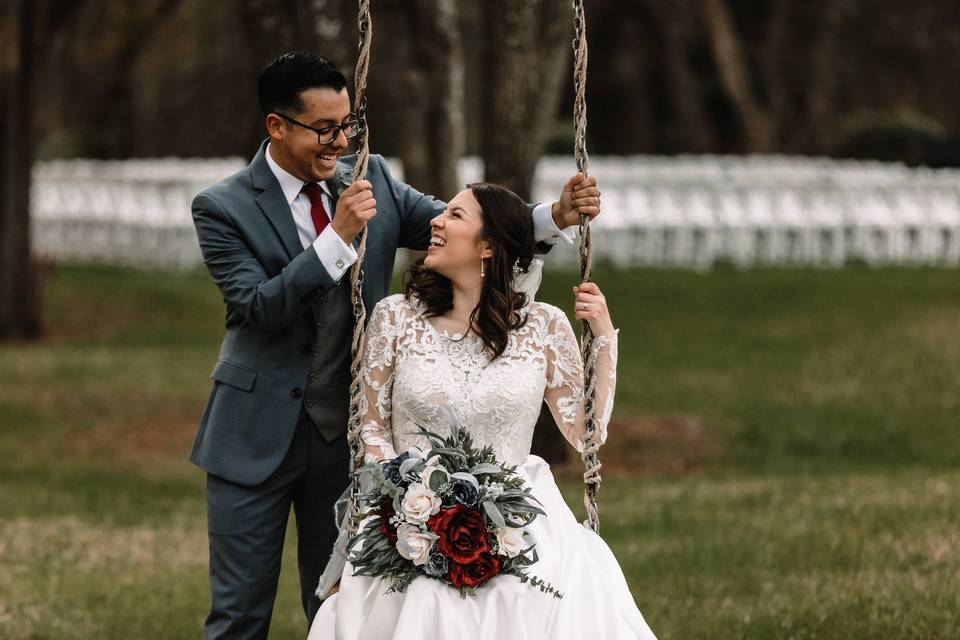 Bride and groom swing