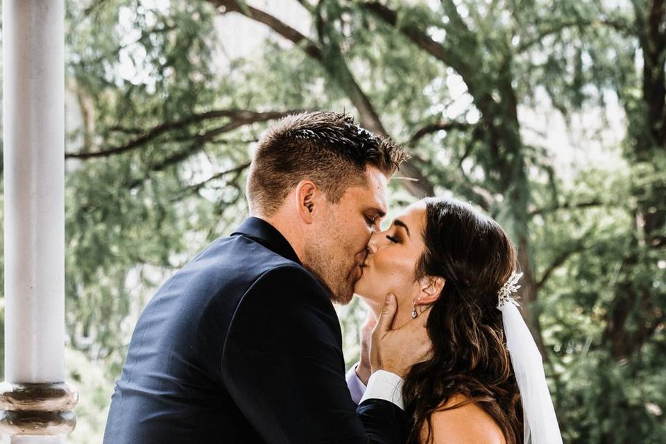 Bride and Groom First Kiss