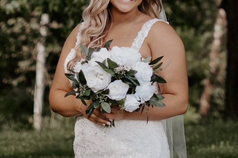 Admiring the bouquet