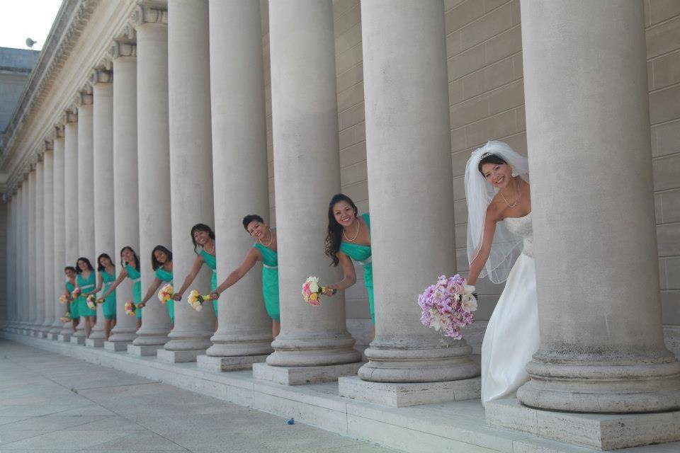 The bride with her bridesmaids