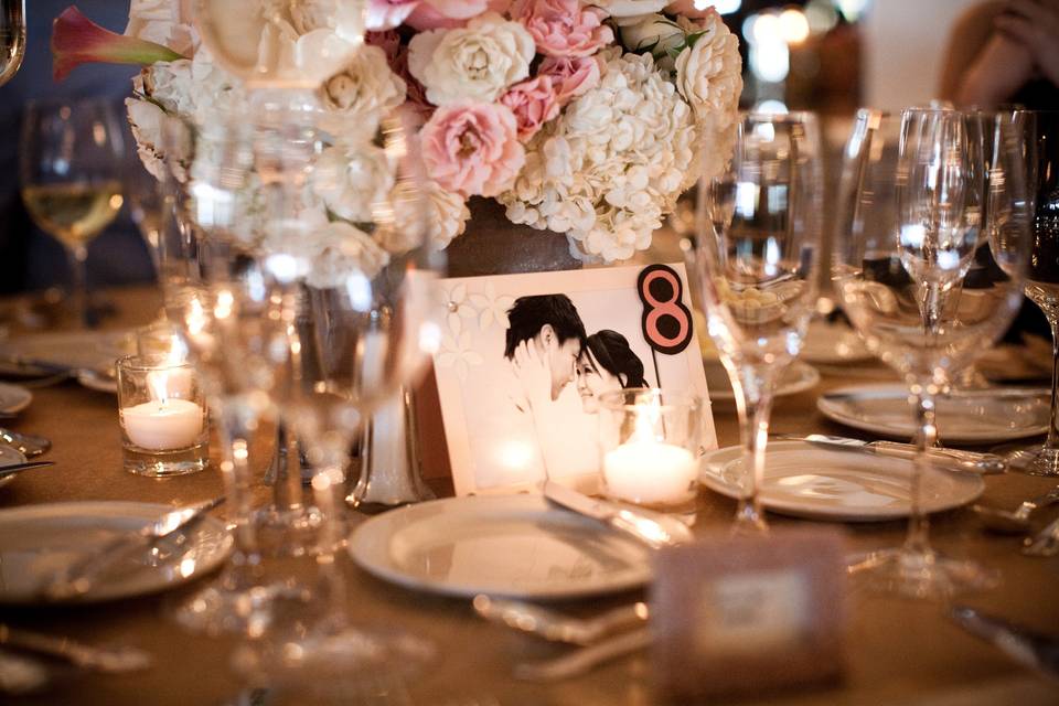 Table setting with floral centerpiece