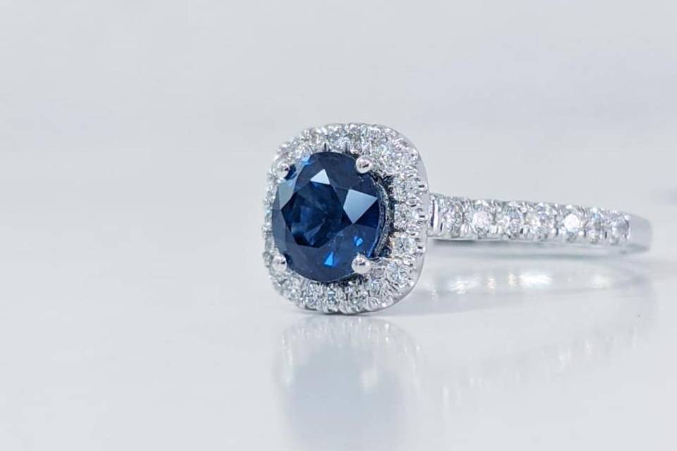 Blue sapphire and diamonds