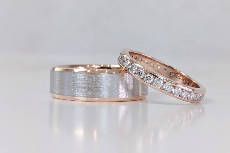 Rose and white gold rings