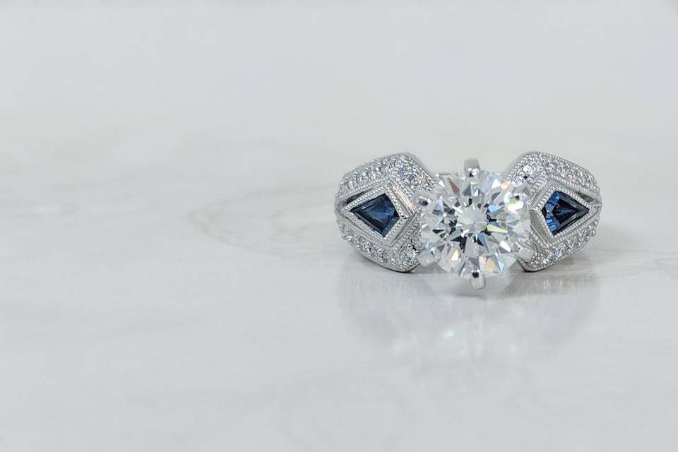 Diamond ring w/ blue sapphires
