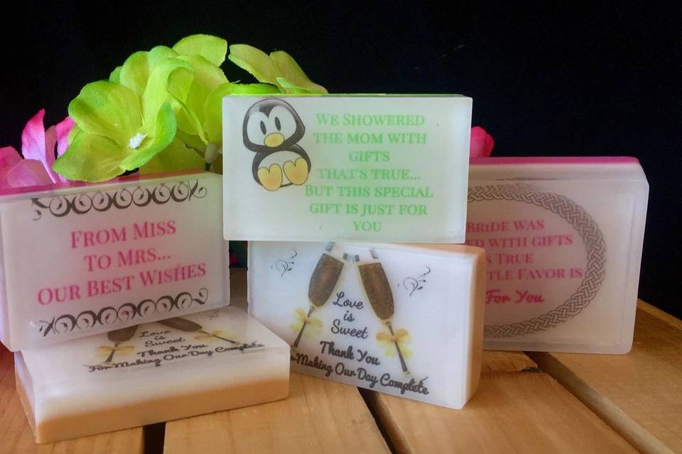 Soaps can be personalized to match your wedding theme and colors