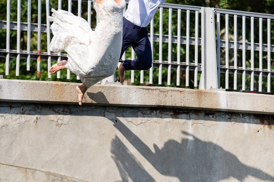 Bridge jump cohasset wedding