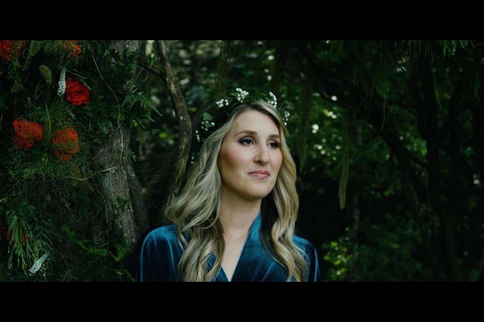 Smiling with a flower crown