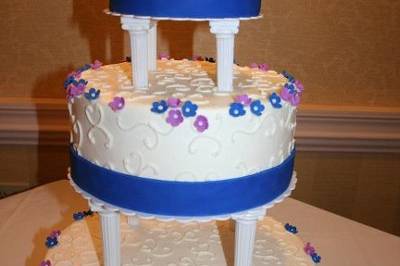 3-tier Wedding Cake, 130 Servings.  Fondant ribbon and flowers.